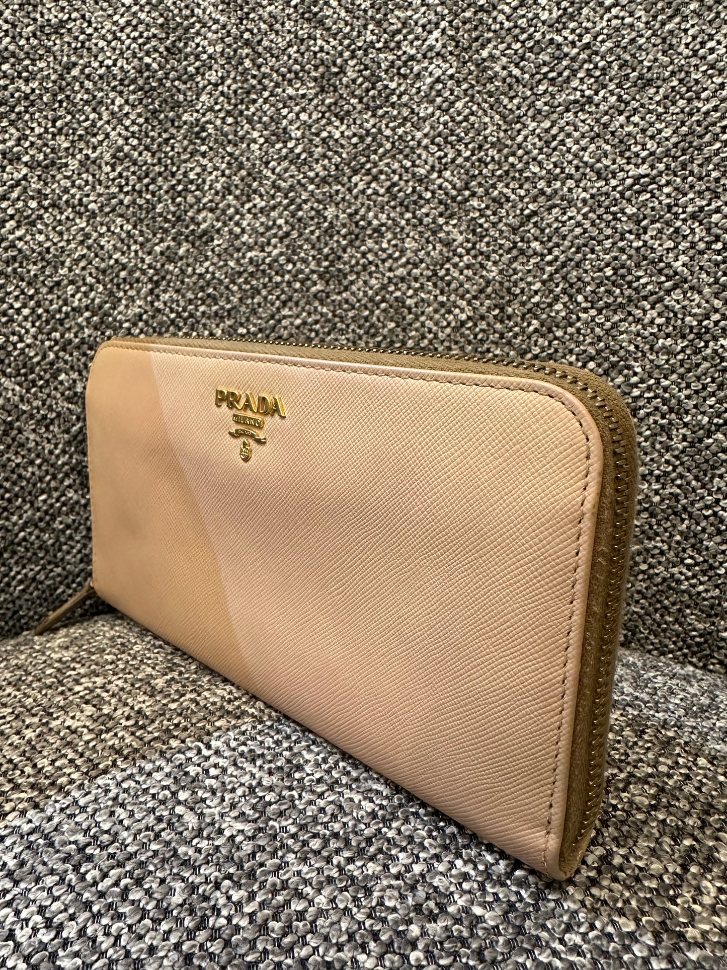 Prada Zippy Long Wallet in Beige Saffiano Leather