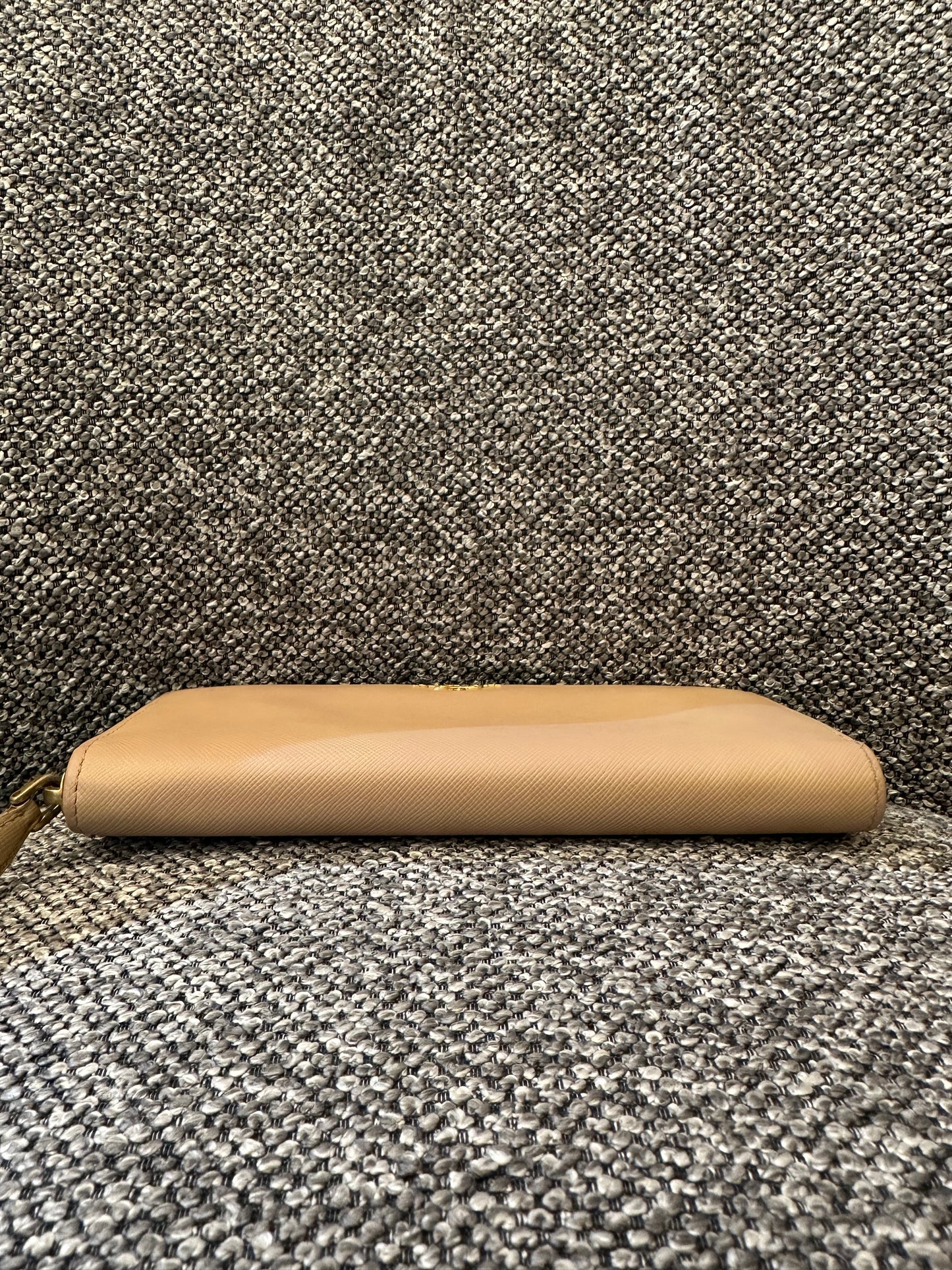 Prada Zippy Long Wallet in Beige Saffiano Leather