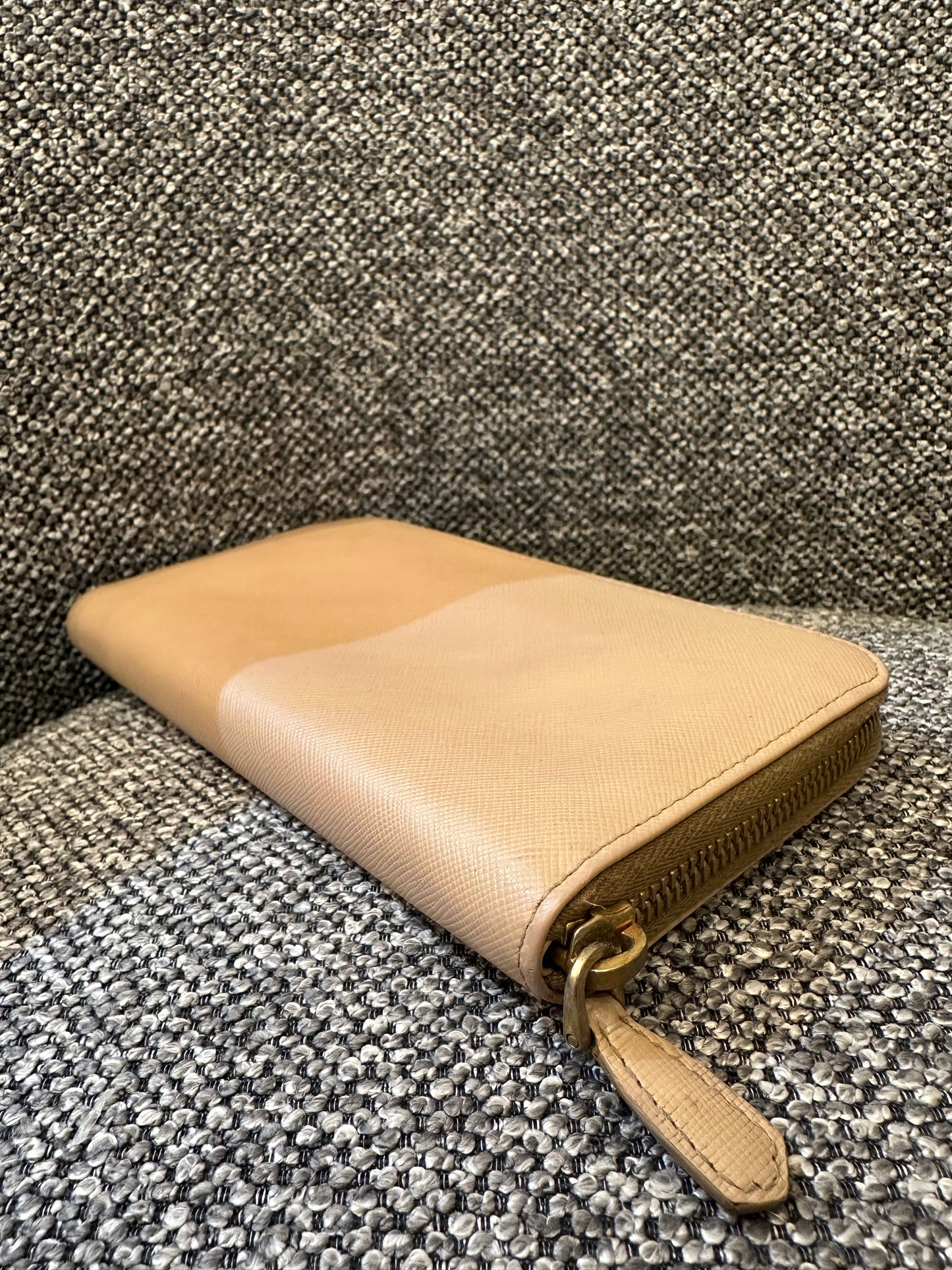 Prada Zippy Long Wallet in Beige Saffiano Leather