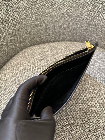 Yves Saint Laurent Tiny Monogram Zipper Clutch in Black Crocodile-Embossed Shiny Leather