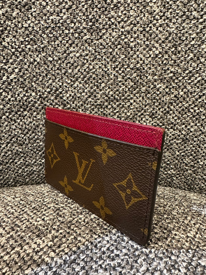 Louis Vuitton Card Holder in Monogram Canvas with Fuchsia Leather Lining