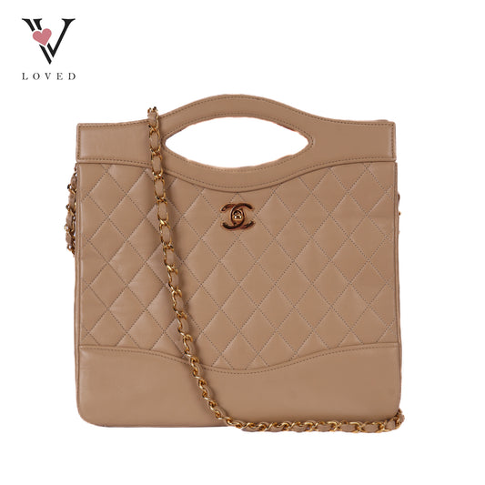 Matelasse Turn Lock Chain Leather In Beige Two-way Shoulder Bag
