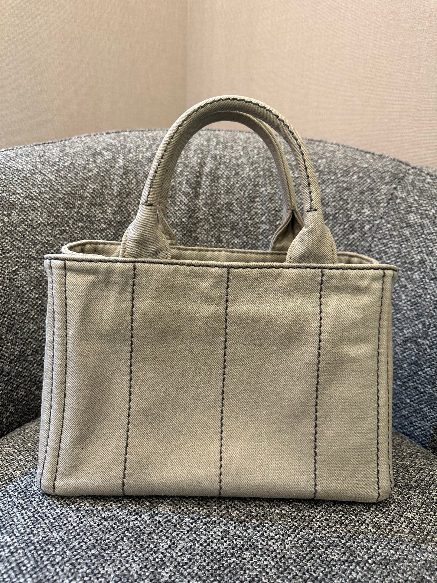 Prada Canapa Tote Bag In Grey Denim Canvas