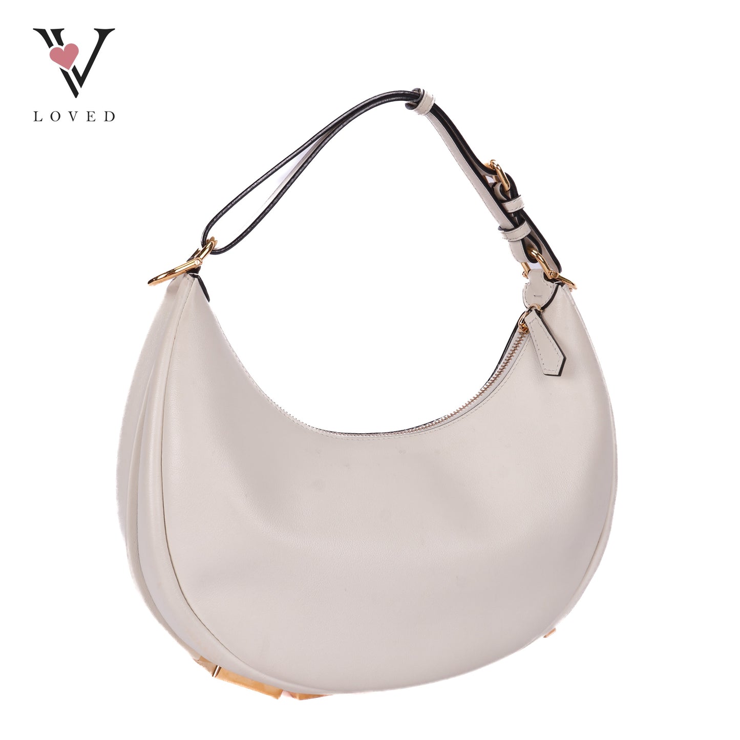 Fendigraphy In White Vintage Gold Metal Bag