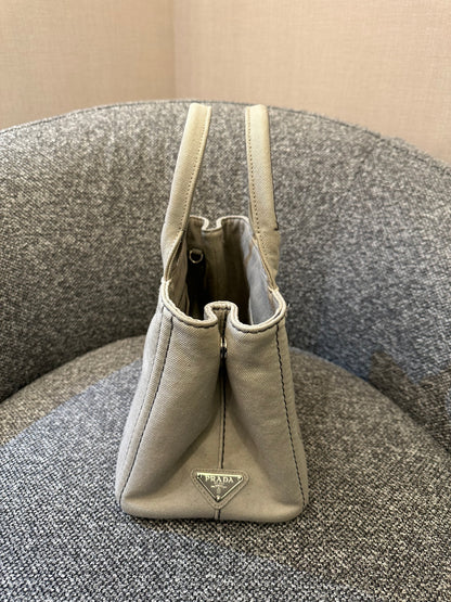 Prada Canapa Tote Bag In Grey Denim Canvas