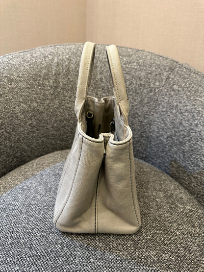 Prada Canapa Tote Bag In Grey Denim Canvas
