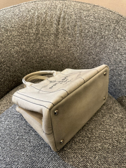 Prada Canapa Tote Bag In Grey Denim Canvas