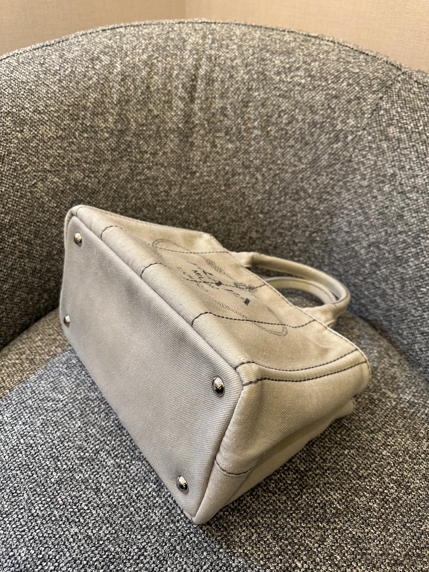 Prada Canapa Tote Bag In Grey Denim Canvas
