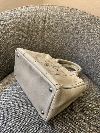 Prada Canapa Tote Bag In Grey Denim Canvas