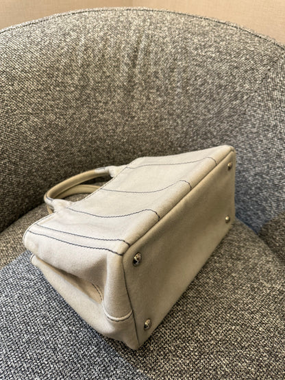 Prada Canapa Tote Bag In Grey Denim Canvas