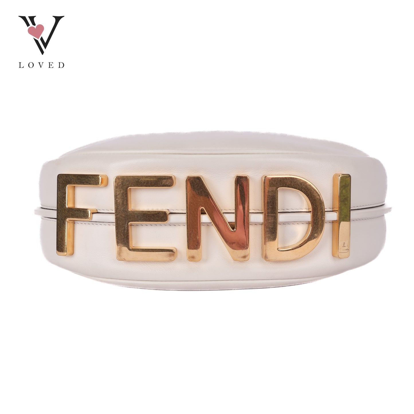 Fendigraphy In White Vintage Gold Metal Bag