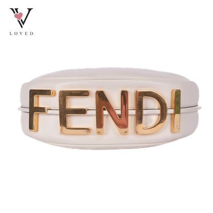 Fendigraphy In White Vintage Gold Metal Bag