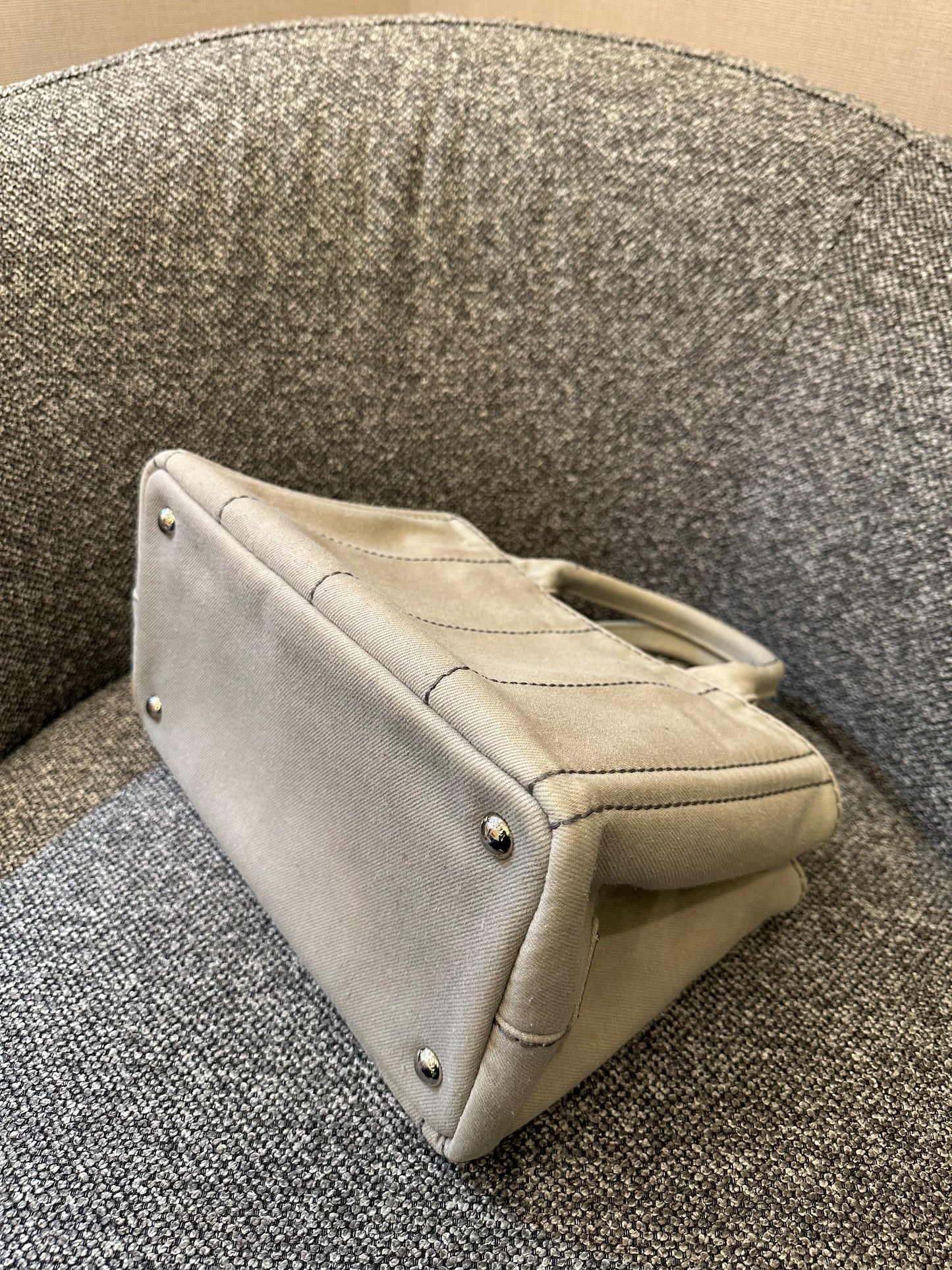 Prada Canapa Tote Bag In Grey Denim Canvas