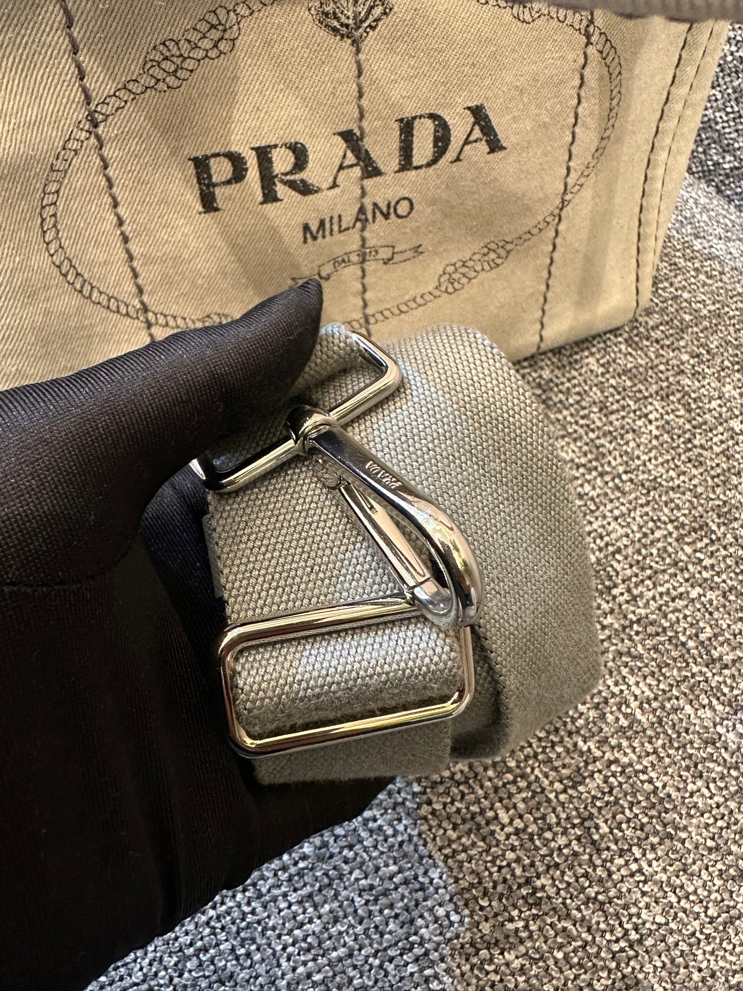 Prada Canapa Tote Bag In Grey Denim Canvas