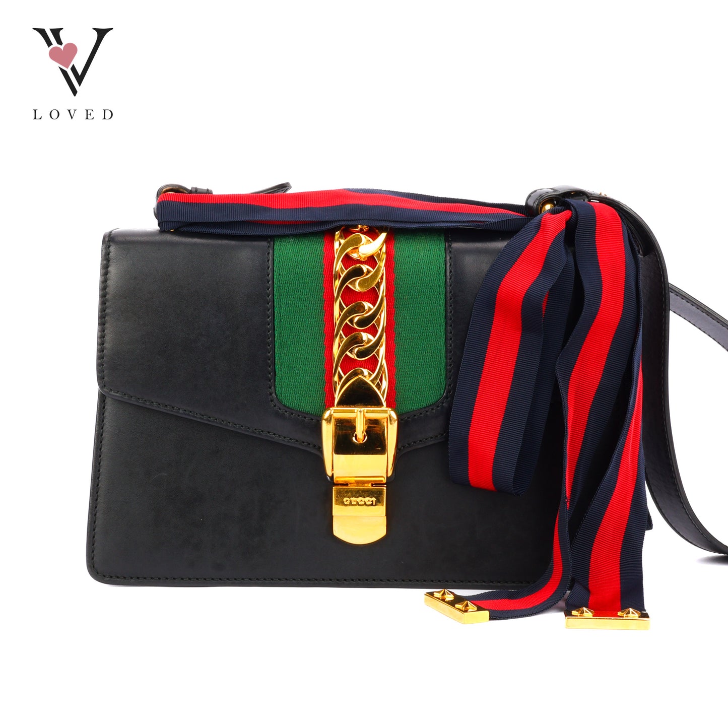 Gucci Sylvie Medium Shoulder Bag in Black Smooth Leather