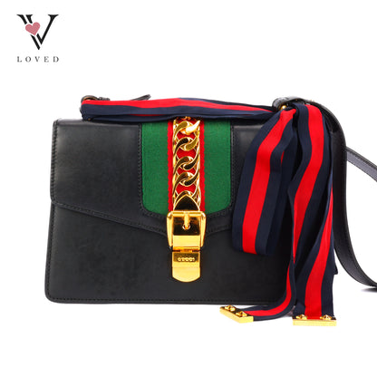 Gucci Sylvie Medium Shoulder Bag in Black Smooth Leather