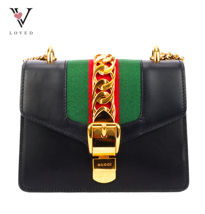 Gucci Sylvie Small Shoulder Bag in Black Smooth Leather