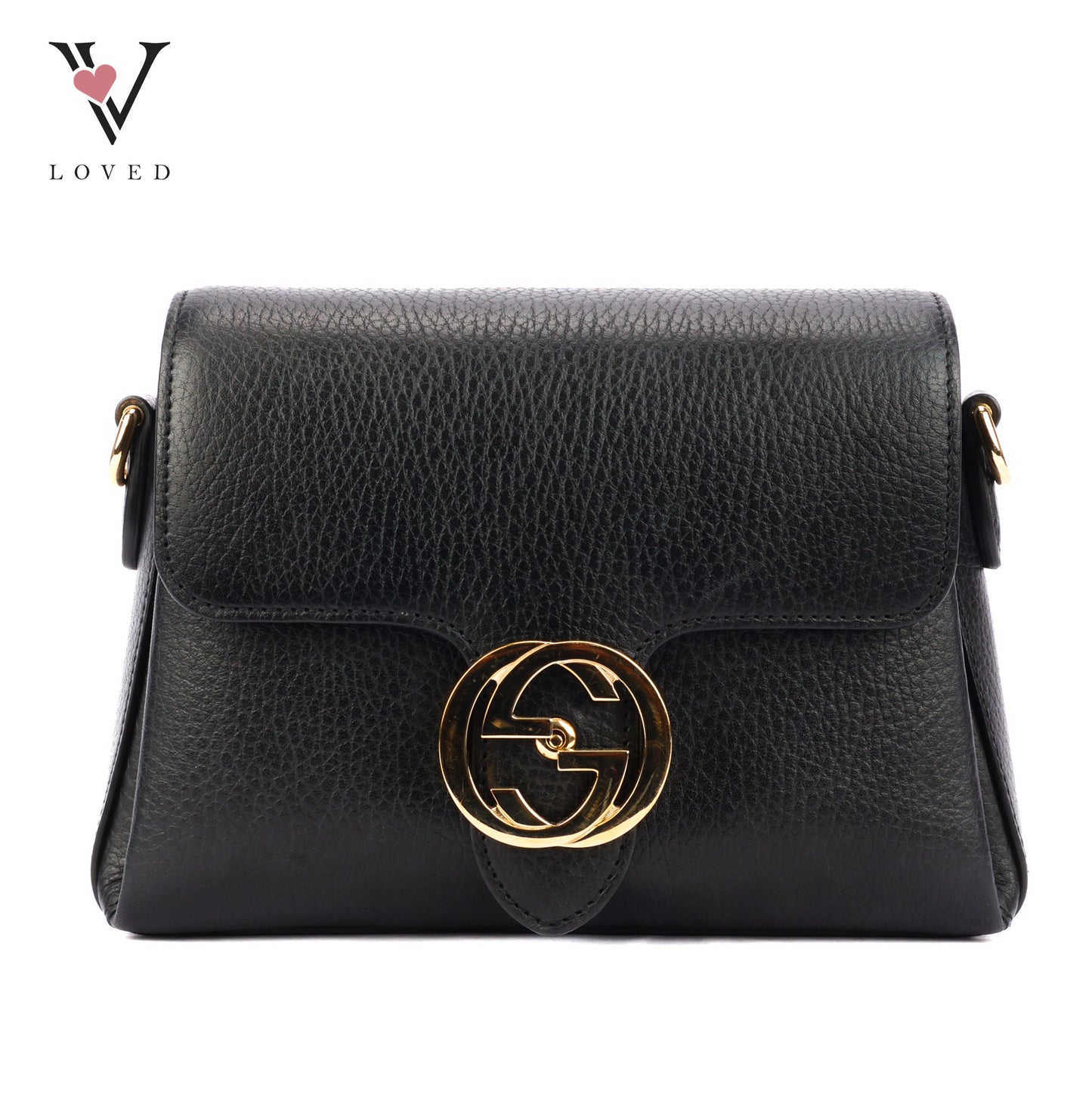 Gucci Interlocking G Shoulder Bag in Black Leather