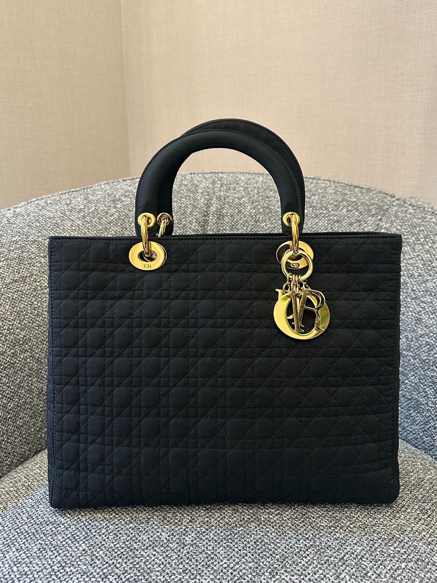 Christian Dior Lady Dior Medium In Black Microfiber Handbag