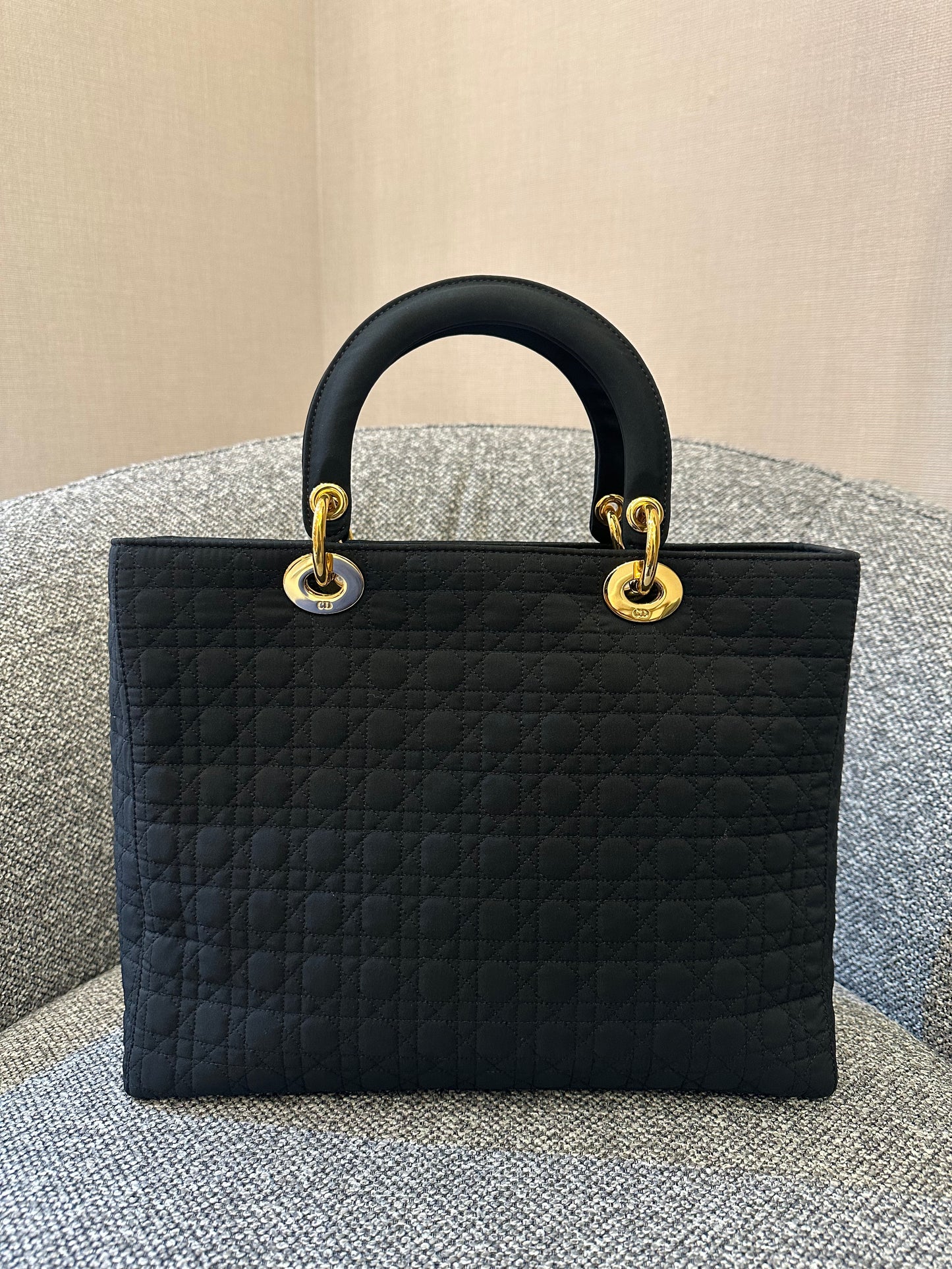 Christian Dior Lady Dior Medium In Black Microfiber Handbag