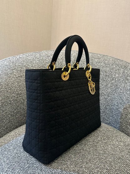 Christian Dior Lady Dior Medium In Black Microfiber Handbag