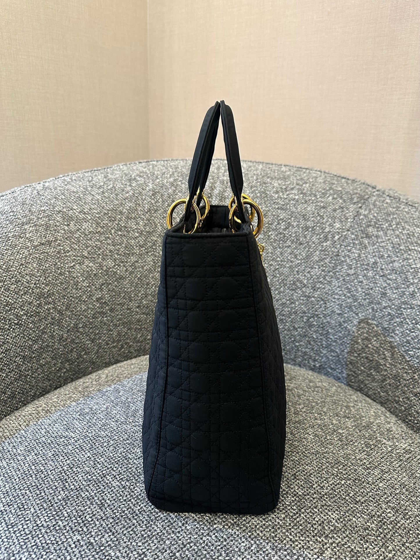 Christian Dior Lady Dior Medium In Black Microfiber Handbag