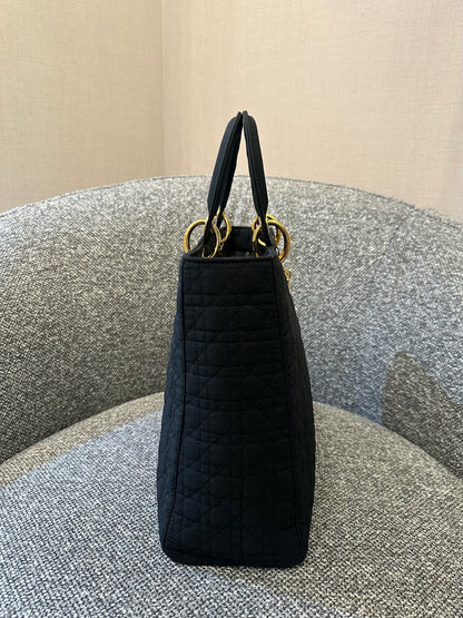 Christian Dior Lady Dior Medium In Black Microfiber Handbag