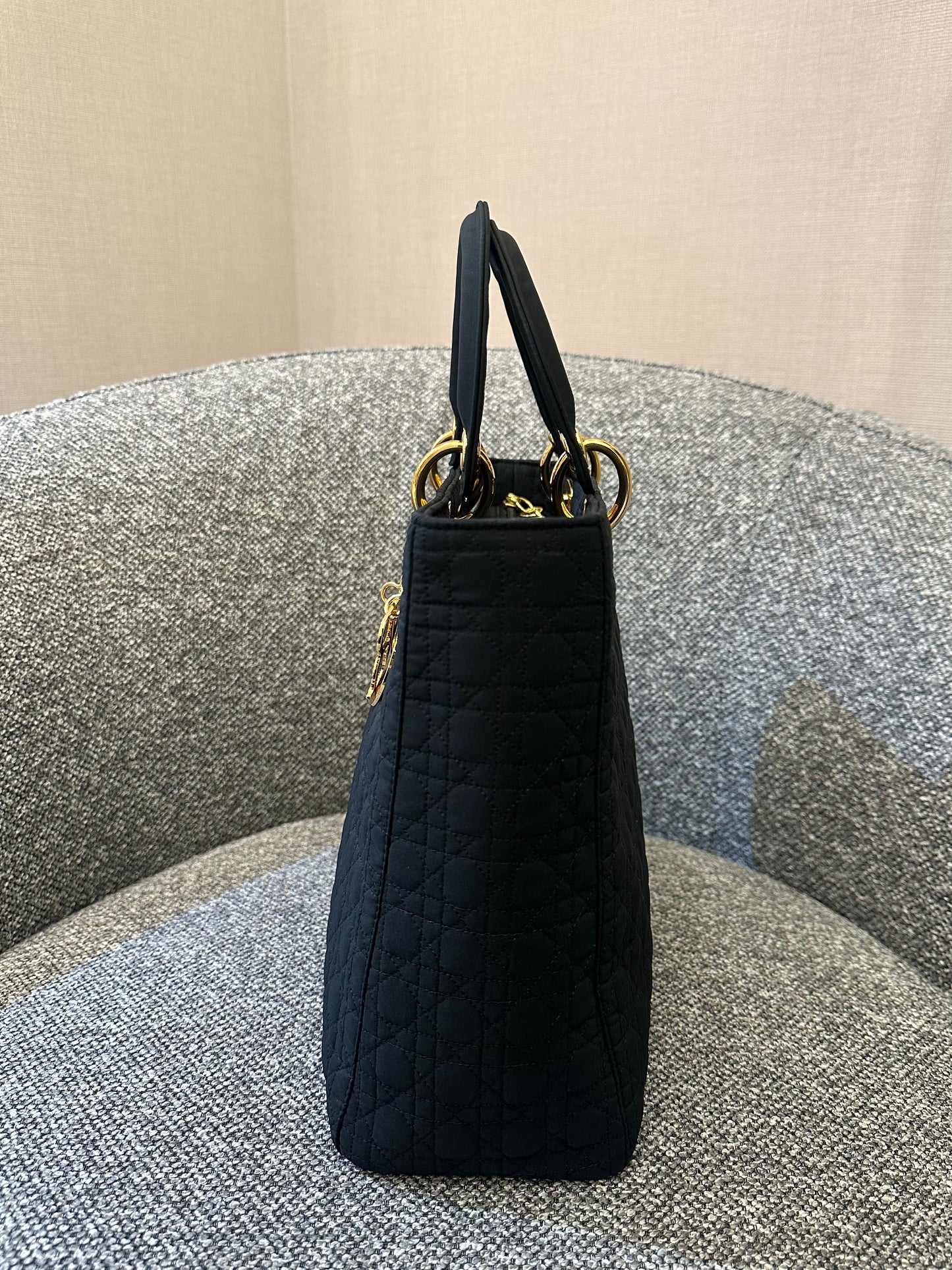 Christian Dior Lady Dior Medium In Black Microfiber Handbag
