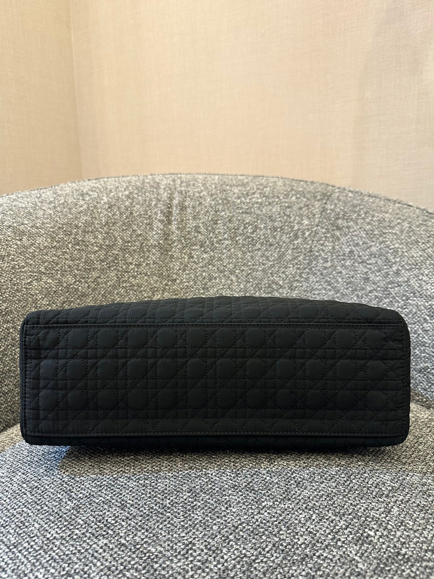 Christian Dior Lady Dior Medium In Black Microfiber Handbag