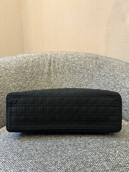 Christian Dior Lady Dior Medium In Black Microfiber Handbag