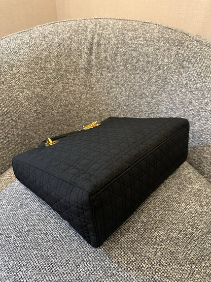 Christian Dior Lady Dior Medium In Black Microfiber Handbag