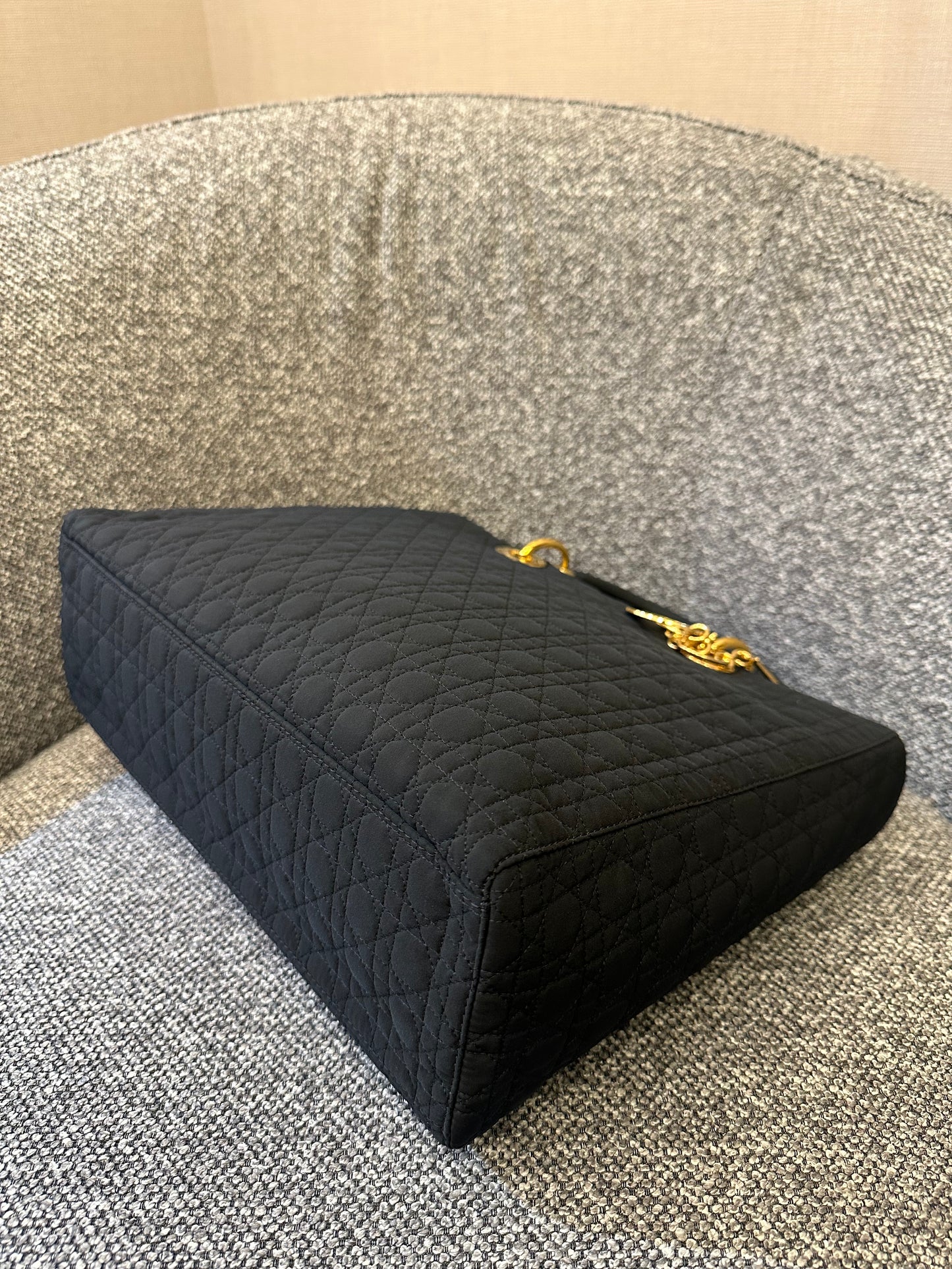 Christian Dior Lady Dior Medium In Black Microfiber Handbag