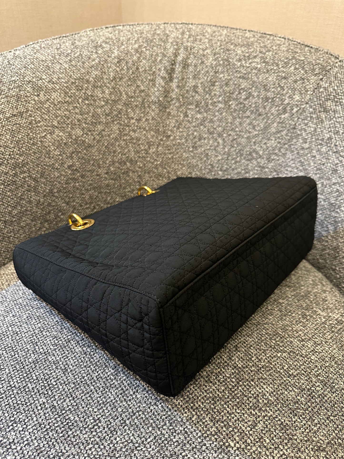 Christian Dior Lady Dior Medium In Black Microfiber Handbag