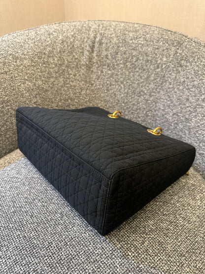 Christian Dior Lady Dior Medium In Black Microfiber Handbag