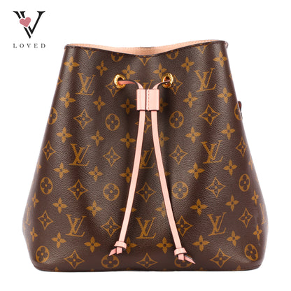 Louis Vuitton NeoNoe Bucket Bag in Monogram Canvas with Pink Coquelicots Leather Trim