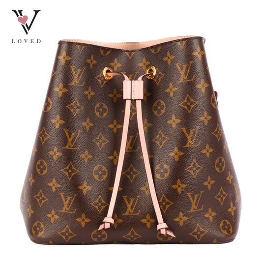 Louis Vuitton NeoNoe Bucket Bag in Monogram Canvas with Pink Coquelicots Leather Trim