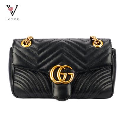 Gucci GG Marmont Flap Small Matelassé Shoulder Bag in Black