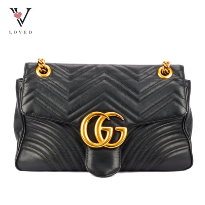 Gucci GG Marmont Flap Medium Matelassé Shoulder Bag in Black