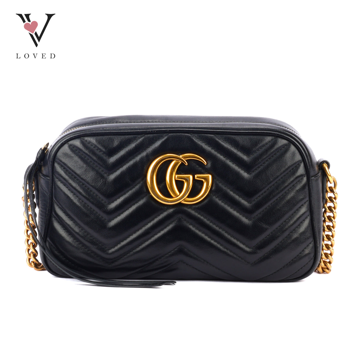 Gucci GG Marmont Small Camera Bag in Black Quilted Leather