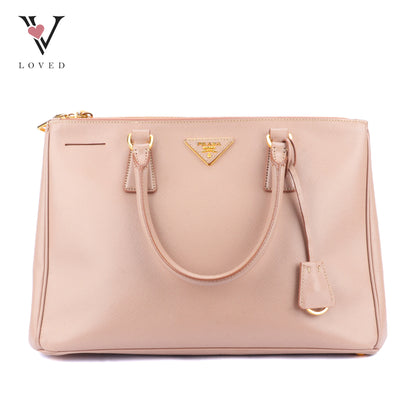 Prada Saffiano Lux Galleria Double Zip Handbag in Light Pink