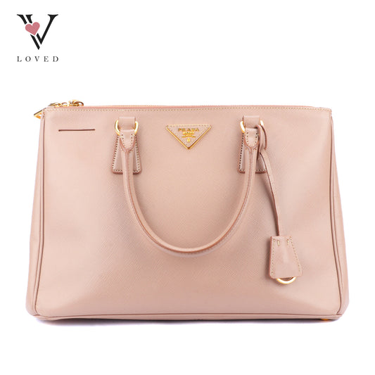 Prada Saffiano Lux Galleria Double Zip Handbag in Light Pink