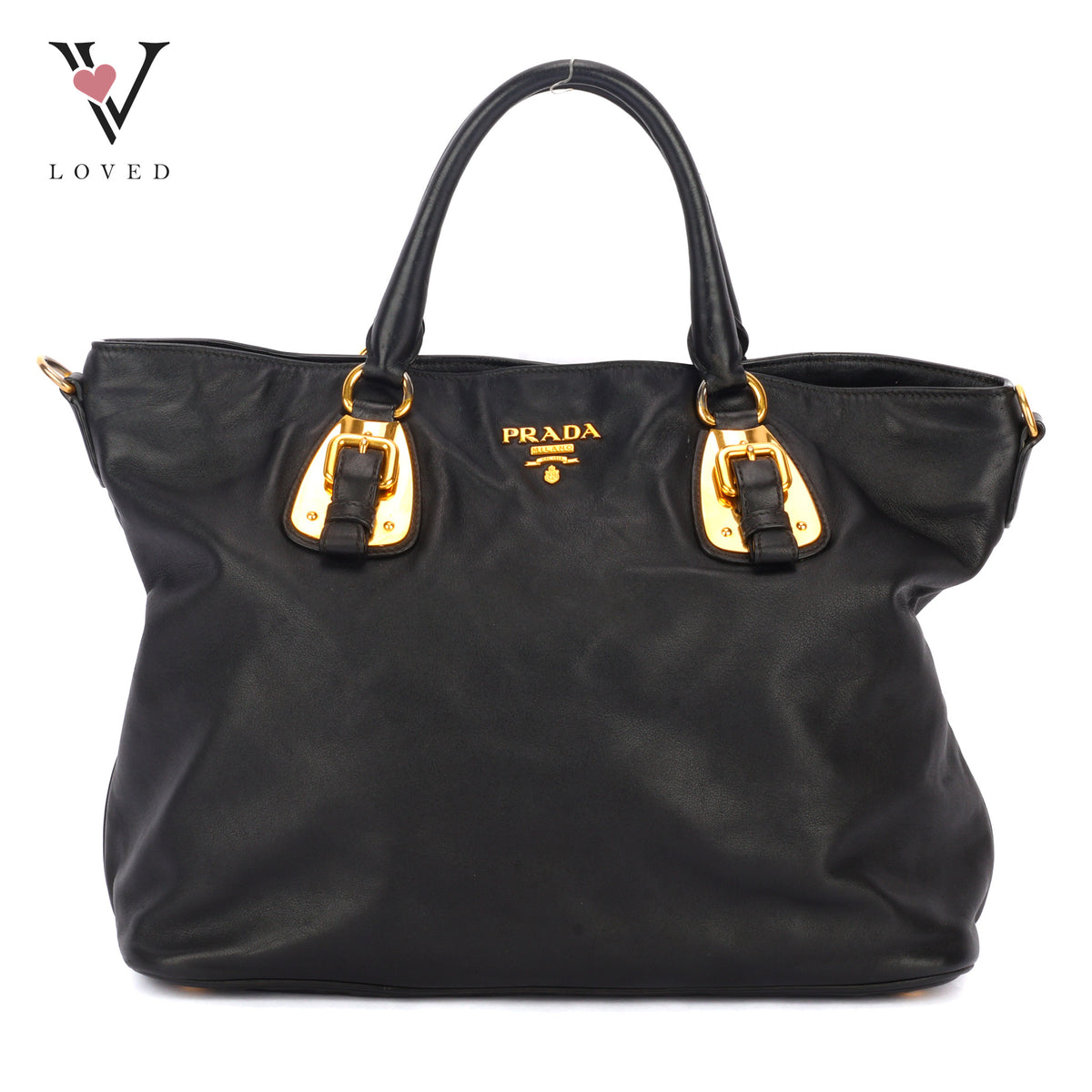 Prada Shopping Tote Bag in Black Soft Calfskin Leather