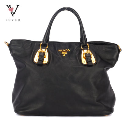 Prada Shopping Tote Bag in Black Soft Calfskin Leather