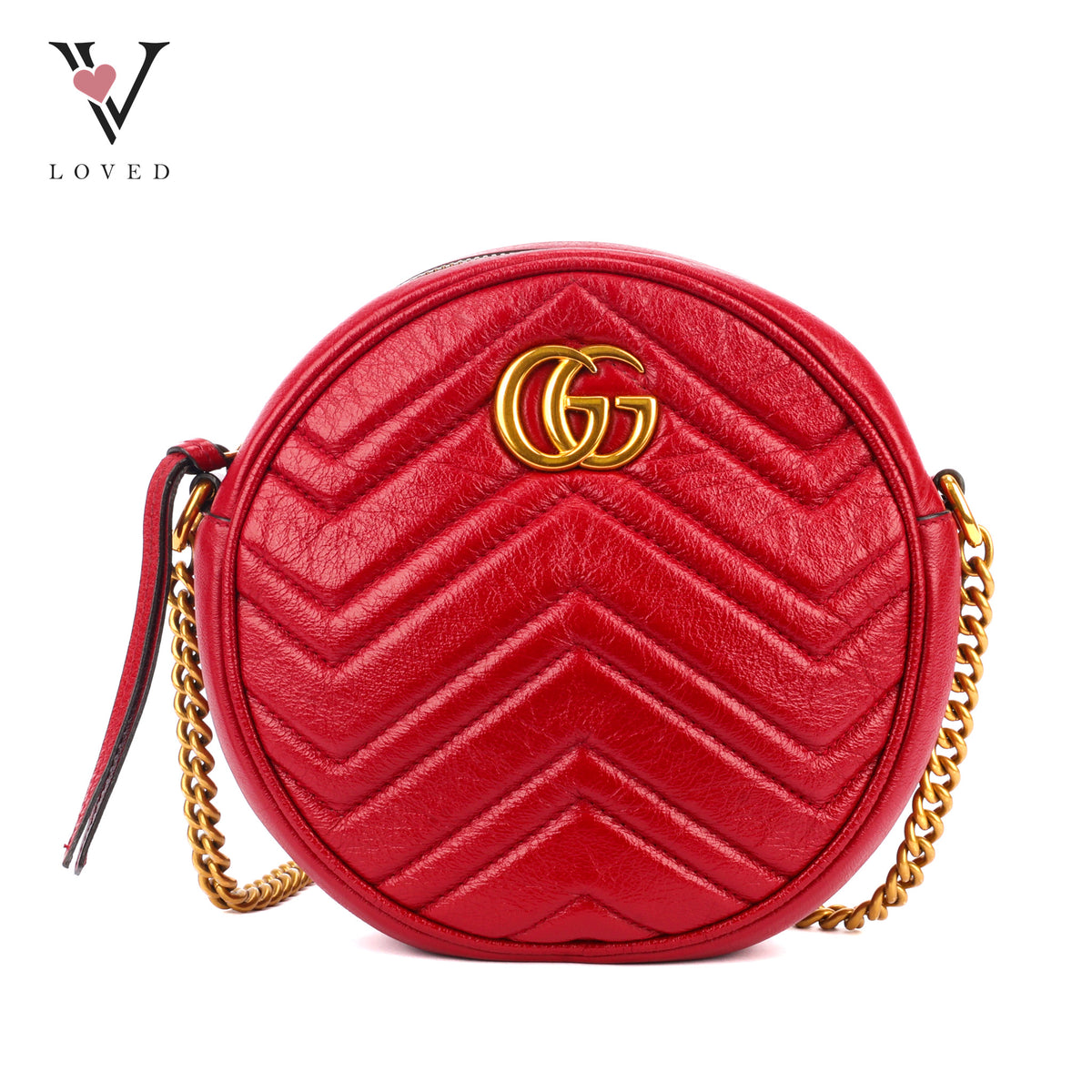 Gucci GG Marmont Round Mini Crossbody Bag in Red Quilted Leather