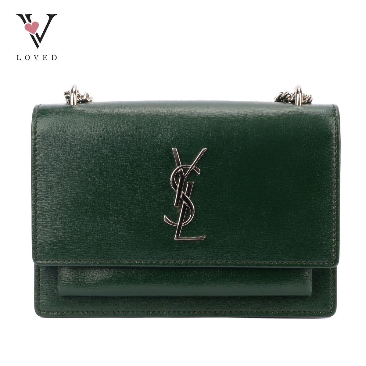 Yves Saint Laurent Mini Sunset Shoulder Bag in Emerald Green Leather