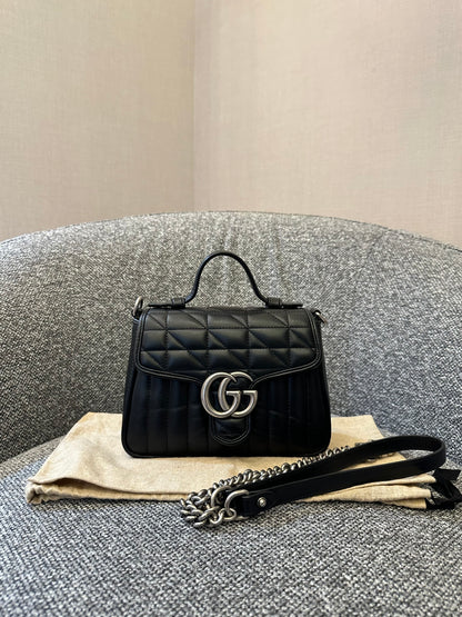 Gucci GG Marmont Mini Top Handle in Black Leather (SHW)
