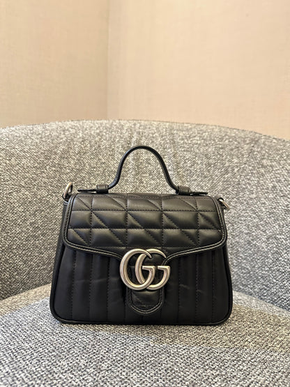 Gucci GG Marmont Mini Top Handle in Black Leather (SHW)
