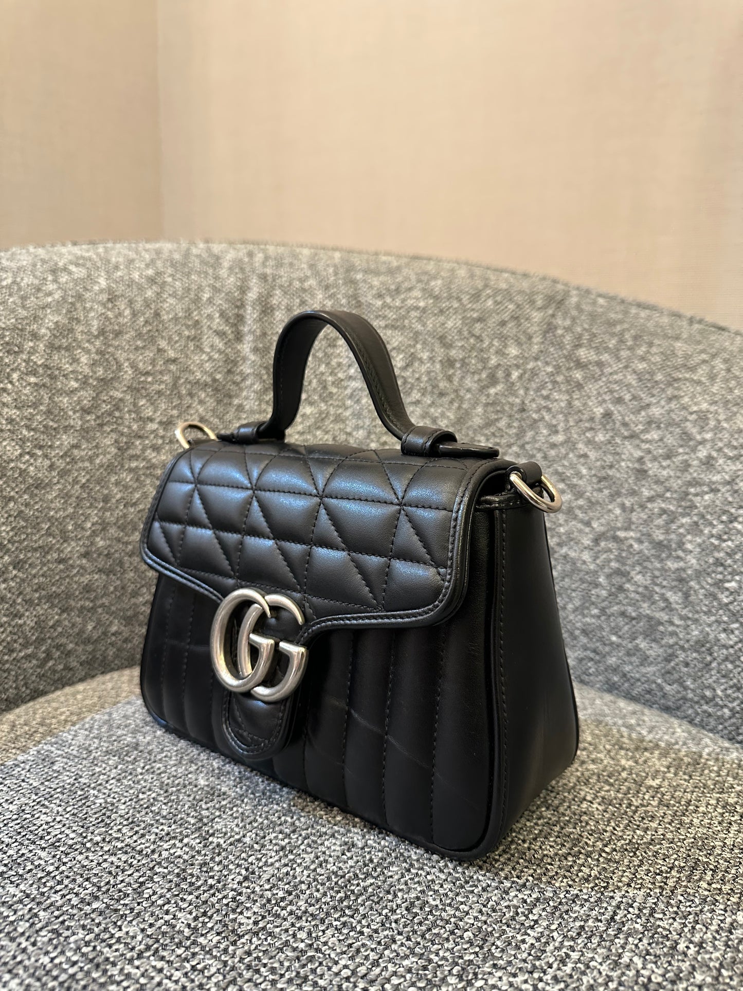 Gucci GG Marmont Mini Top Handle in Black Leather (SHW)
