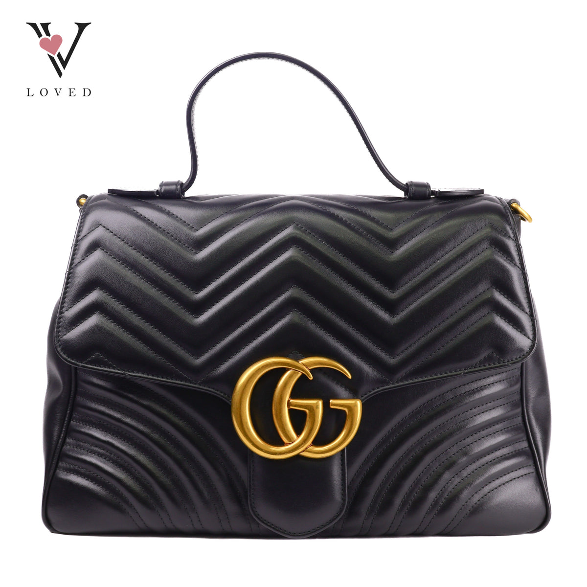 Gucci GG Marmont Medium Top Handle Bag in Black Chevron Leather
