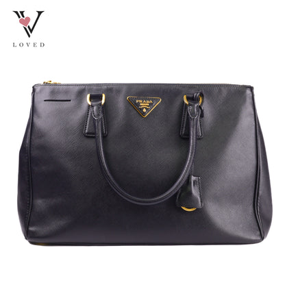 Prada Galleria Saffiano Leather Double Zip Tote Bag in Black
